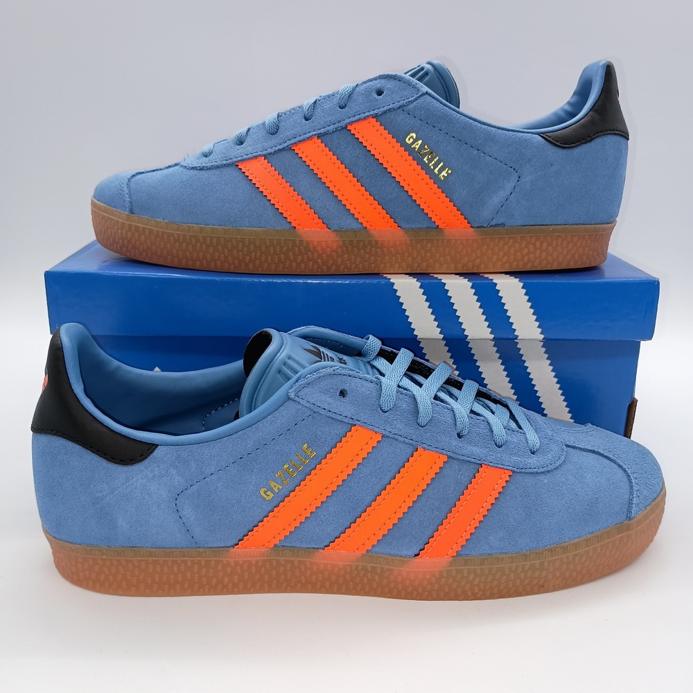 Adidas Originals Gazelle‎ J Focus Blue Solar Orange Suede Sneakers JP7124 Size 7
